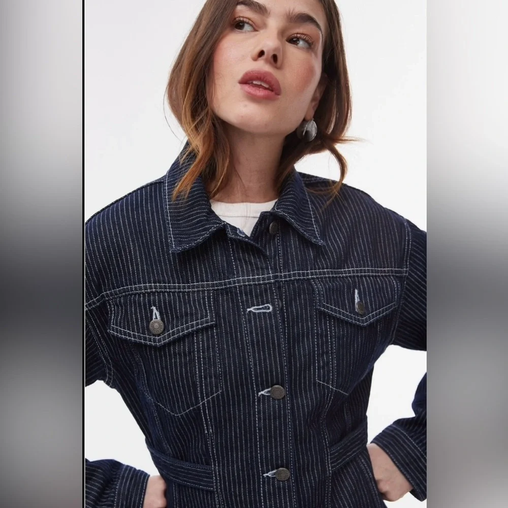 Topshop Pinstripe Cinched Denim Jacket - Picture 3 of 4